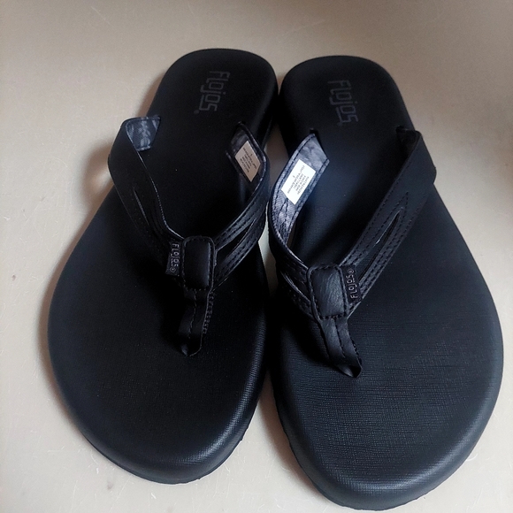 Flojos  Black Sandals Thong Slip On Flip Flops Cushion Size 9 Lightweight - Picture 7 of 9